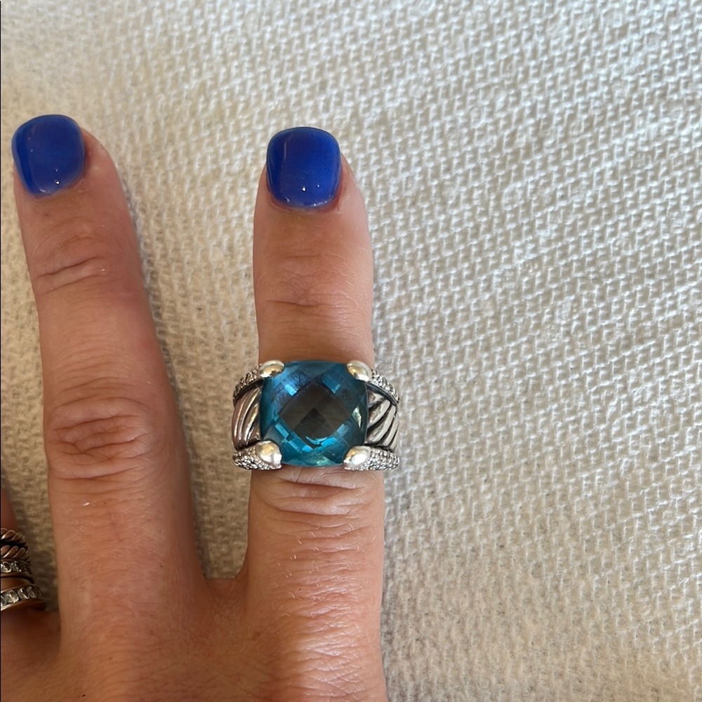 100% Authentic David Yurman blue Topaz/diamond ring size 7